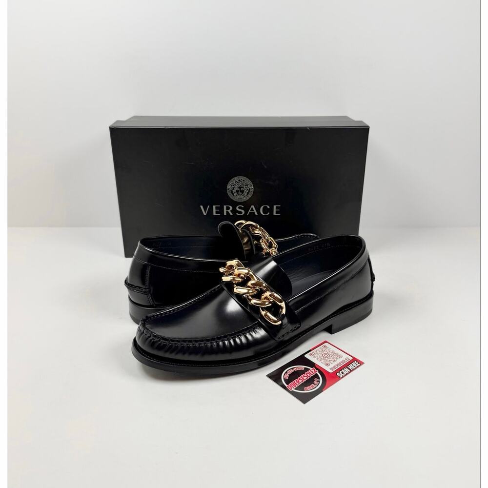 Size 8.5 - Versace Chain Link Leather Loafers